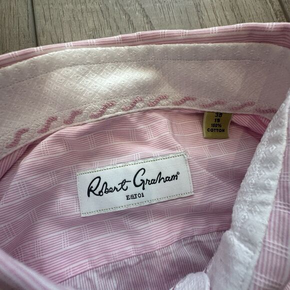 Robert Graham Shirt Mens 38 15 Regular Striped Button Down Long Sleeve Pink - Picture 4 of 9